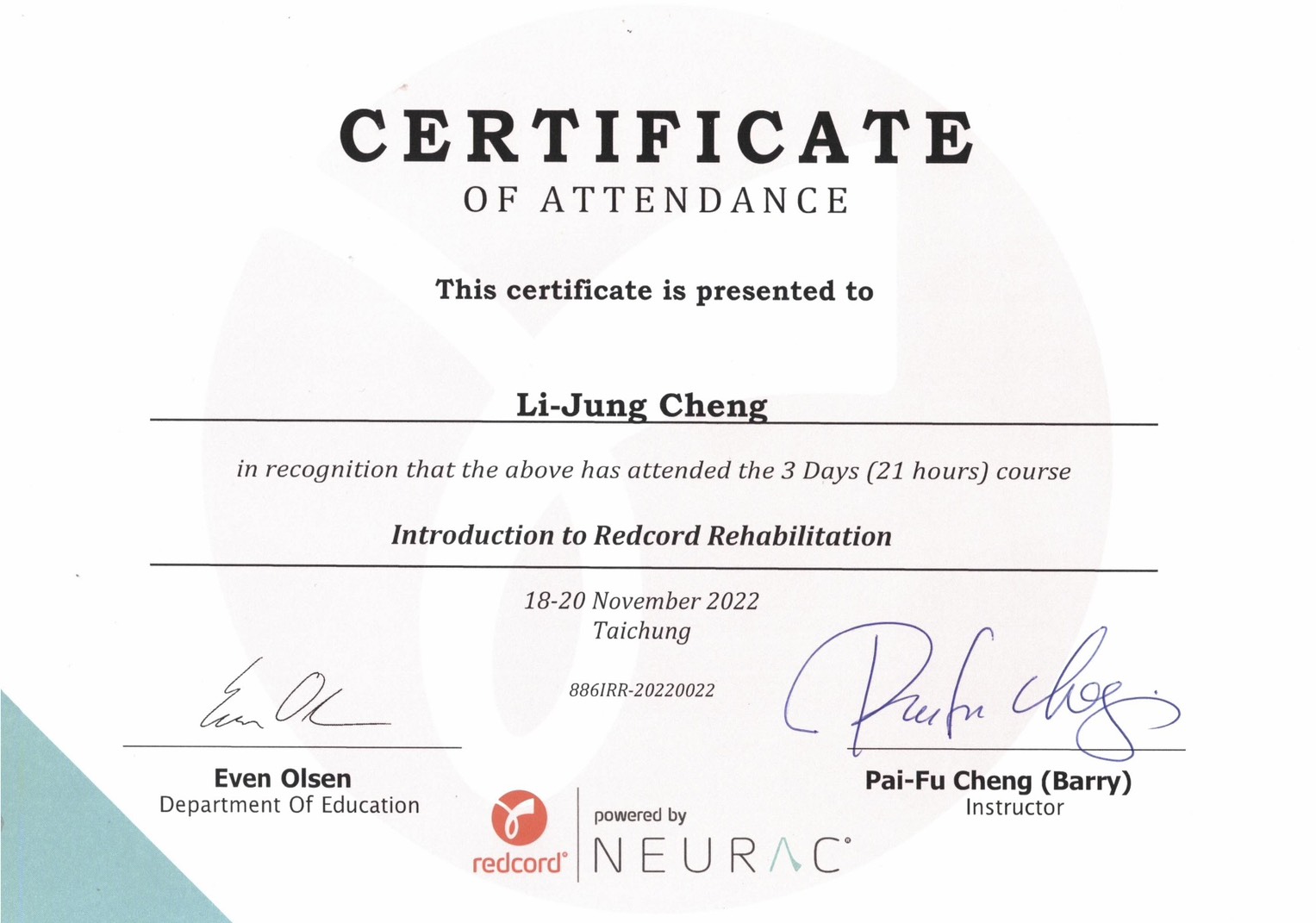 Lily 老師｜Lily老師-挪威 Redcord Neurac N1國際認證